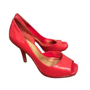 JESSICA SIMPSON PEEP TOE PINK PATENT LEATHER STILETTO
